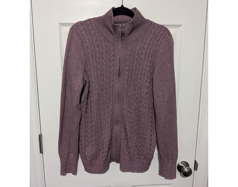 Talbots Purple Cable-Knit Full Zip Sweater Mock Neck Women's Size Large